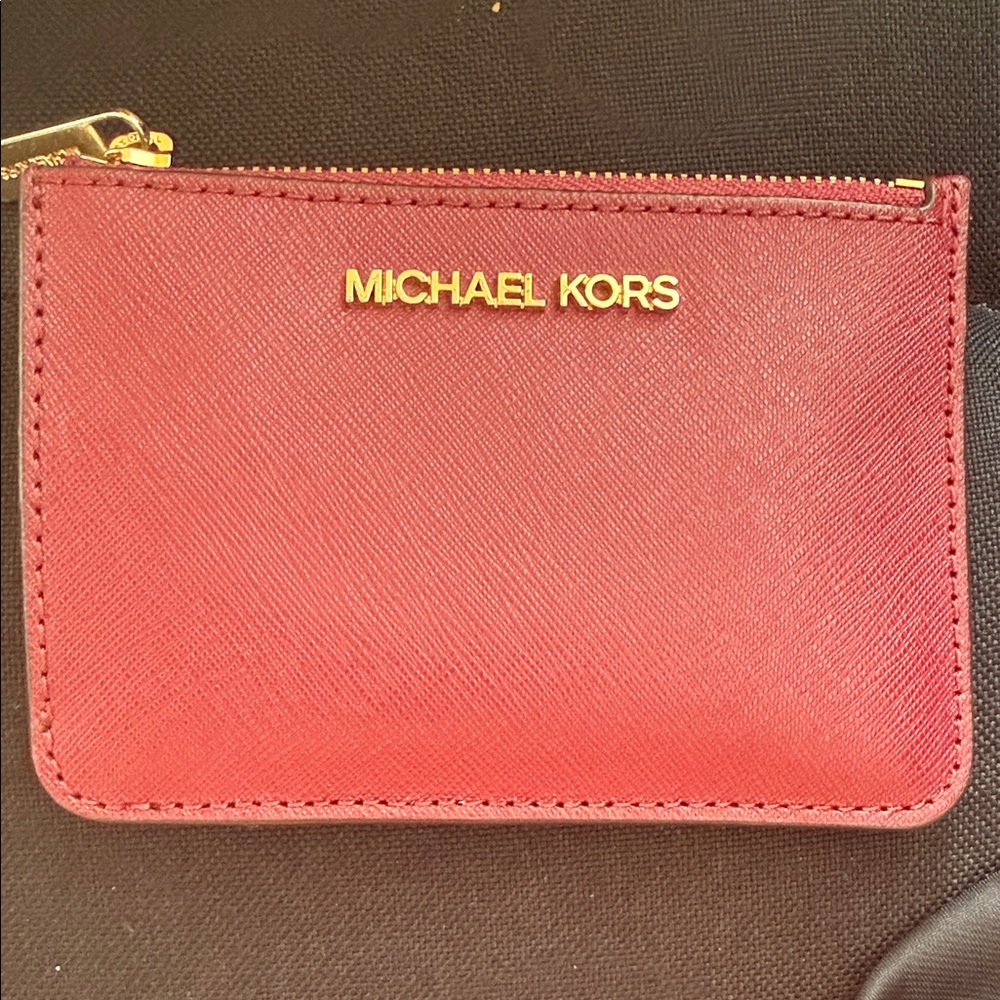 Michael Kors Burgundy Card Holder with Gold Logo